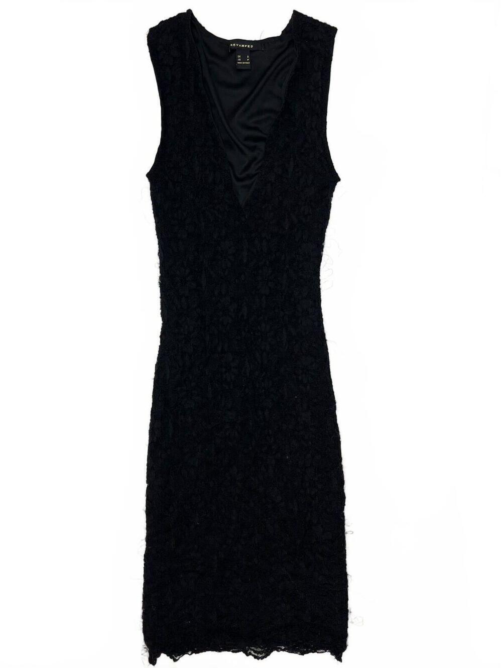 Revamped Black Lace Deep V Neck Sleeveless Bodycon Mini Dress Sz XS Goth Evening
